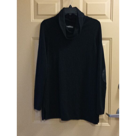 Evolution by Evrys Dresses & Skirts - Evolution by Evrys Black Wide Cowl Neck Sweater Dress Leather Elbow Patches M